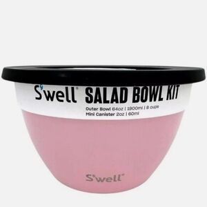 S'well Salad Bowl Kit Peony Pink 8 Cup Bowl + 2 oz Mini Condiment Canister